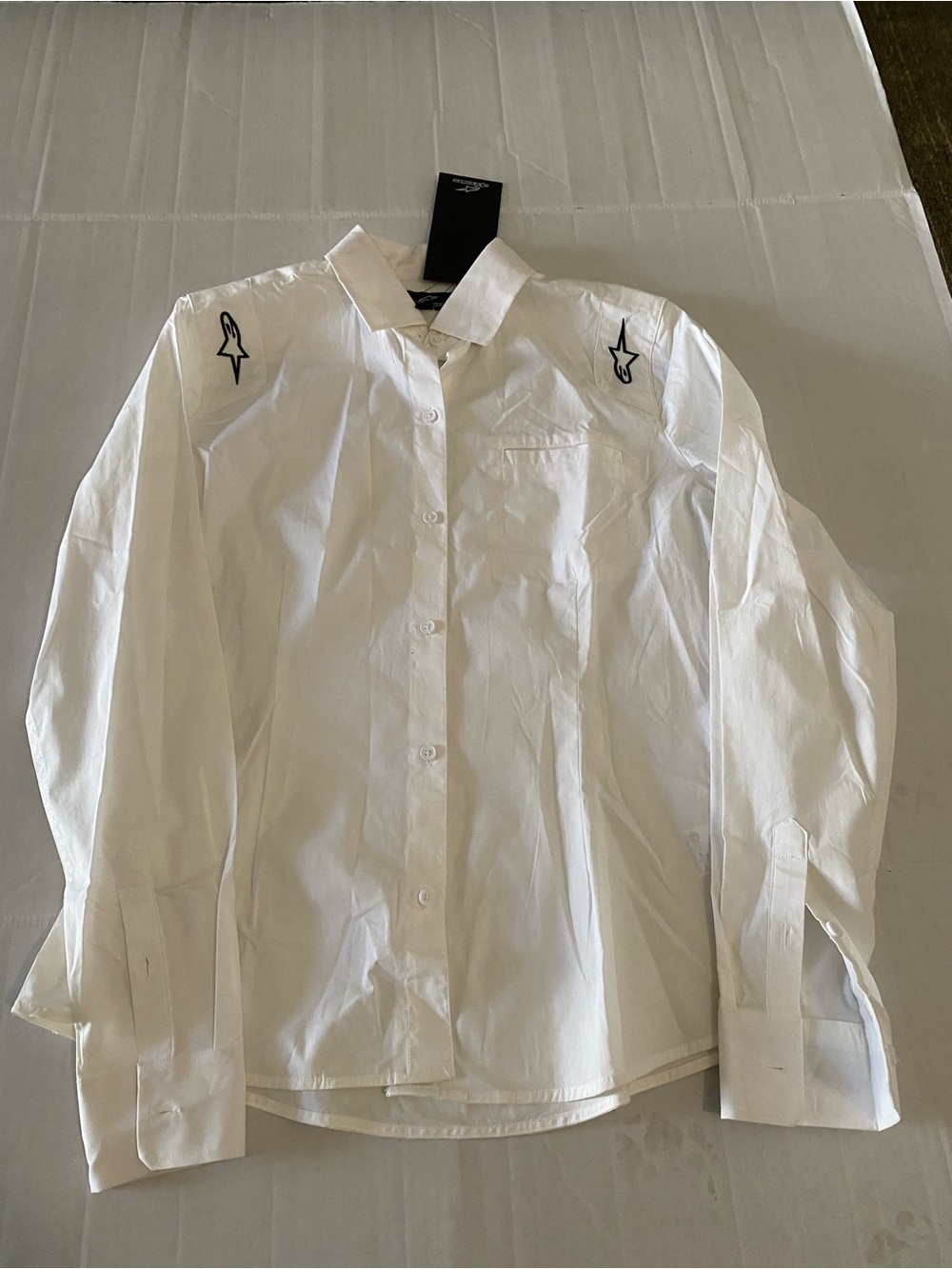 Women Alpine Stars White Long-Sleeve Button-Up Shirt Shoulder Embroidery Size M
